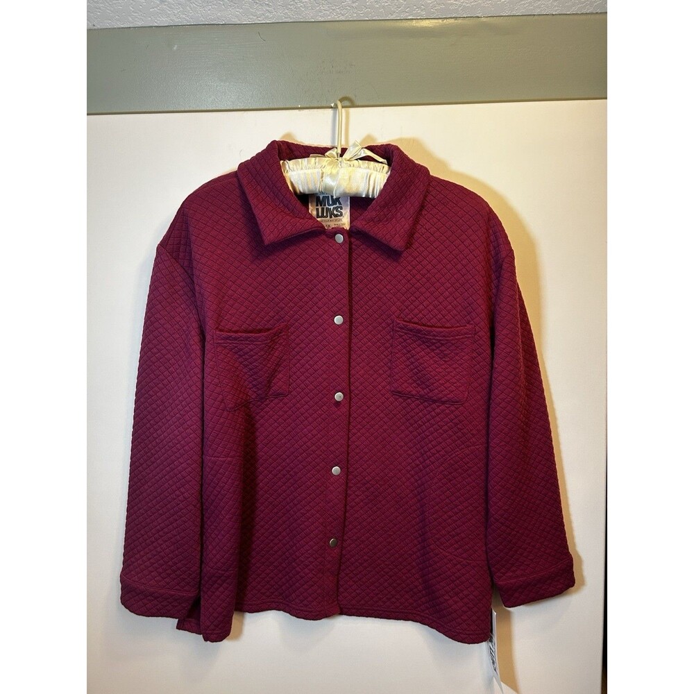 Muk Luks Womens 1X Burgundy Quilted Snap Front Shacket Jacket NWT Plus Size Cozy - Picture 16 of 16